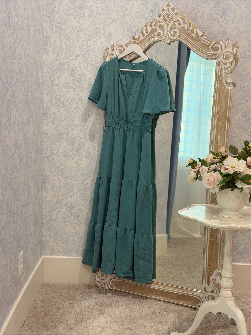 Teal Tiered V-Neck Women’s Dress